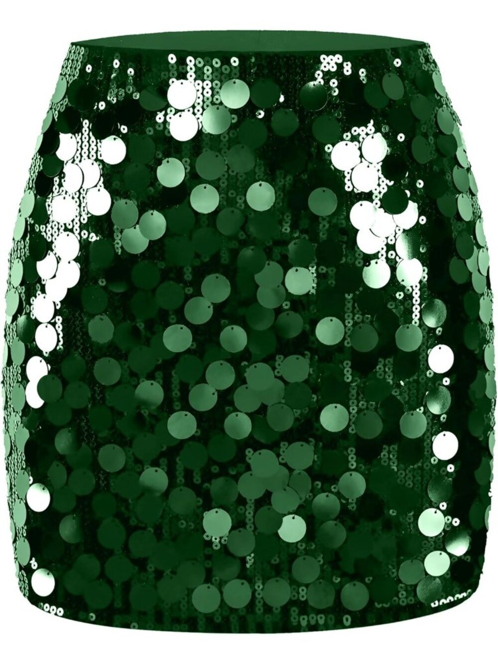 Women's Large Sequin Sparkle High Waist Bodycon Stretchy Dark Green Mini Skirt